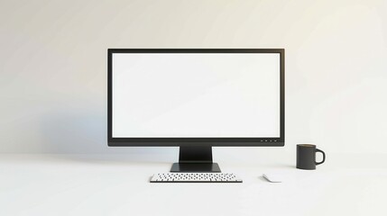Minimalist Desktop Computer Setup with White Screen, Keyboard and Mouse