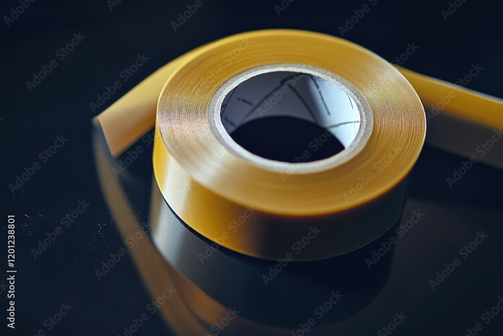 Poster a roll of tape sits atop a table, ready for use