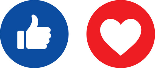 Social media icons: Like or Thumb up and Heart - Vector Illustration - v1
