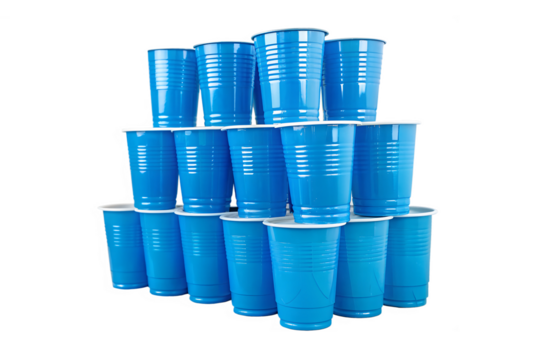 Blue Plastic Party Cups Stack, Event Supplies, Convenient Beverage Cups