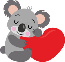 Cuddly Koala Hugs Big Red Heart