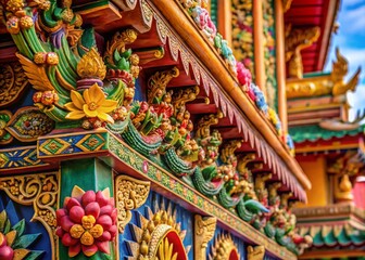 Fototapeta premium Macro Photography: Intricate Details of Leng Hok Yi Temple, Chachoengsao, Thailand