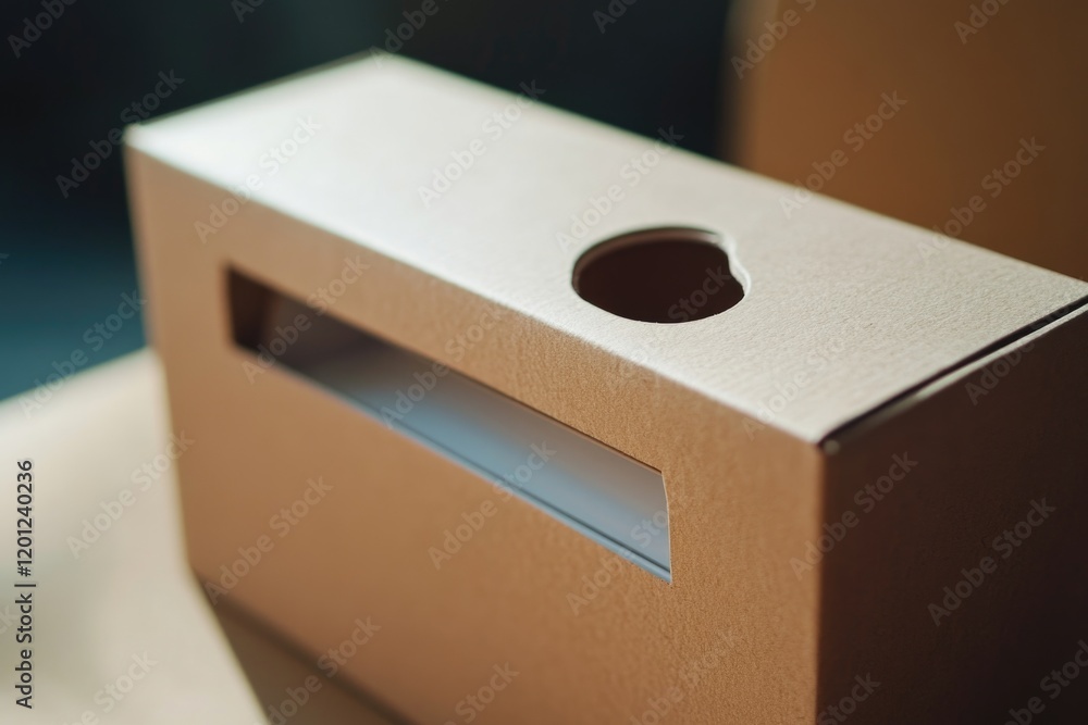Poster a close-up view of a box with a hole, great for illustrations or designs