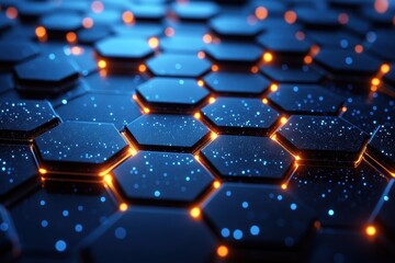Fototapeta premium Abstract blue and purple hexagon pattern with glowing effects