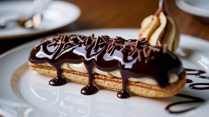 Gourmet Eclair with Chocolate Topping and Sauce