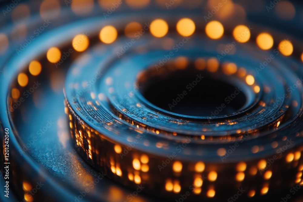 Poster A close-up view of a light strip on a table, ideal for use in product or technology demonstrations