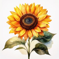 Naklejka premium Vibrant Watercolor Sunflower Painting Botanical Floral Illustration Summer Nature Art