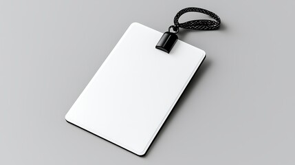 Blank White Identification Card Mockup with Black Chain and Clip