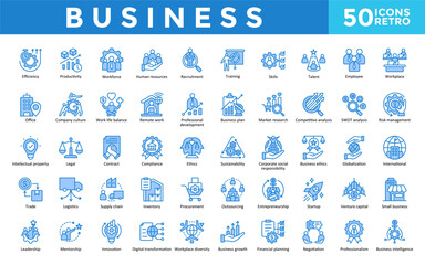 Business icon set with efficiency, productivity, workforce, human resources, recruitment, training, skills, talent, employee, workplace icon. Simple retro vector 
