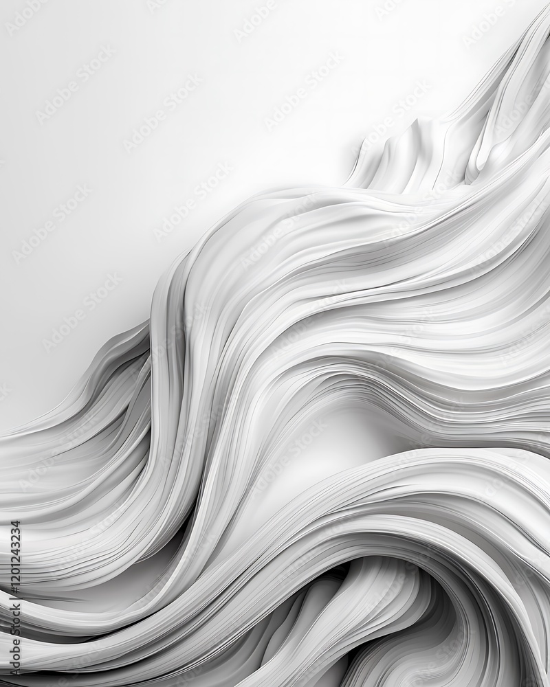 Aufkleber a flowing, abstract design of white waves, creating a sense of movement and tranquility in a minimal