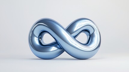 A shiny blue infinity symbol sculpture against a light background, representing infinite possibilities and continuity.
