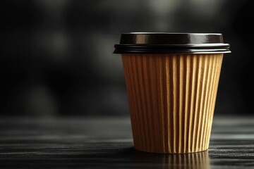 A single coffee cup sits on top of a wooden table, simple and inviting