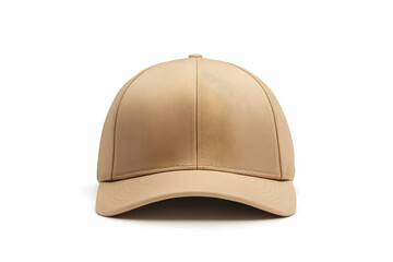 Fototapeta premium Realistic beige snapback cap mockup with high-quality design, isolated on a clean white background