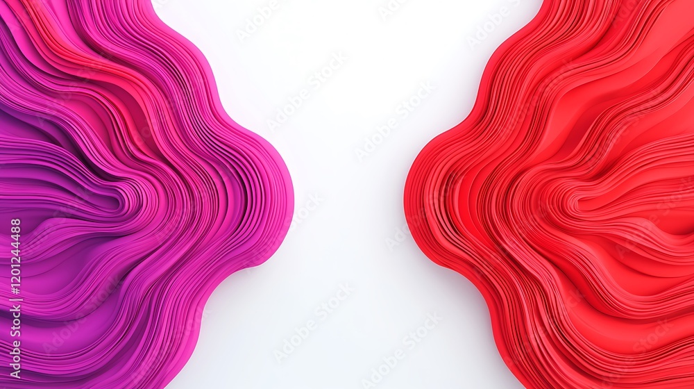 Poster a vibrant display of purple and red fabric waves, creating a dynamic contrast against a white backgr