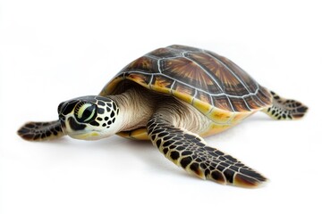 Fototapeta premium A turtle relaxing on a white surface