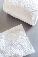 Fototapeta premium Two rolls of toilet paper placed on a table, ready for use