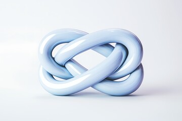 Fototapeta premium A smooth, blue infinity knot sculpture, symbolizing unity and continuity, set against a minimalist white background.