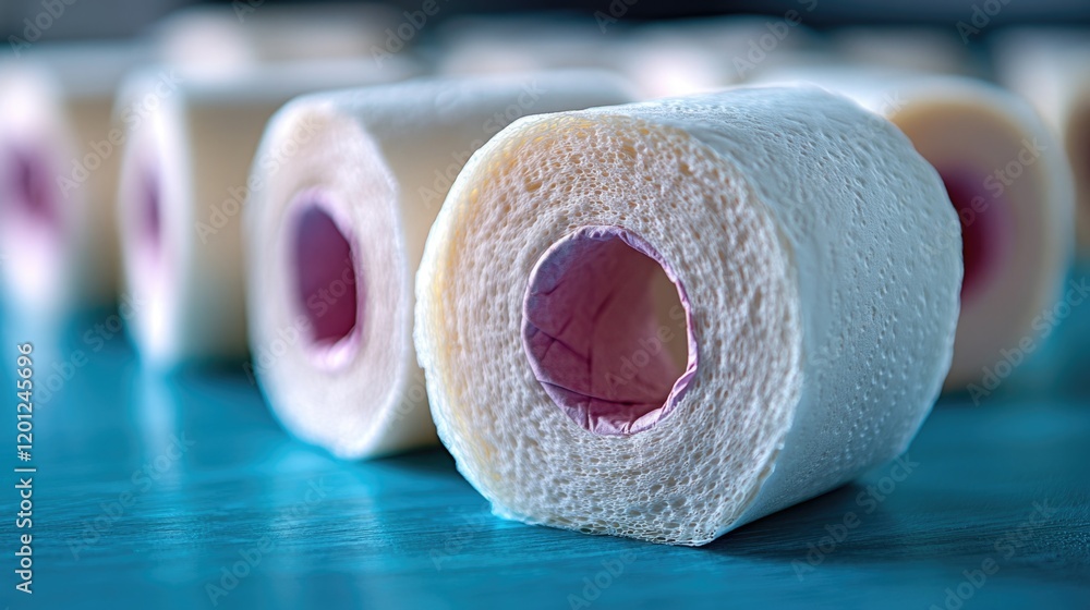 Poster a roll of toilet paper sitting on a table, simple and straightforward