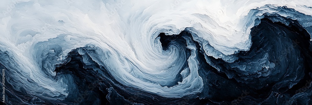 Poster a dynamic abstract depiction of ocean waves, showcasing swirling patterns in shades of blue and whit