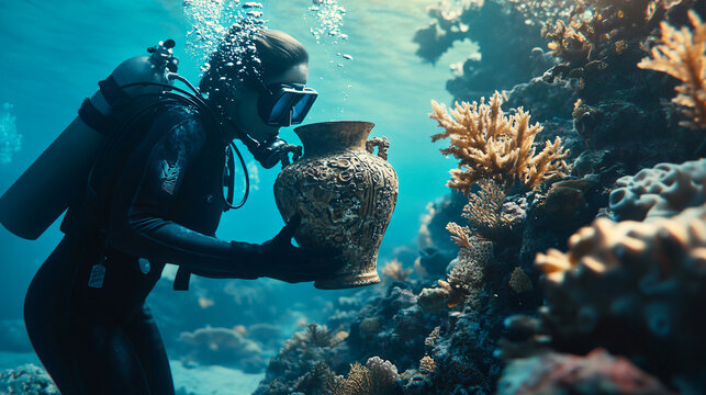 a scuba diver is looking at a coral