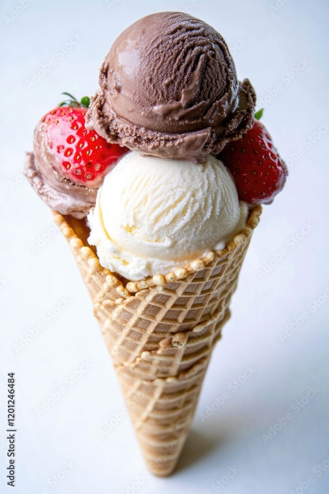 Poster a colorful waffle cone filled with three scoops of ice cream