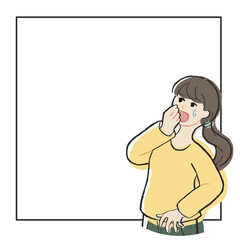 ボードの内容に驚く女性のフレーム