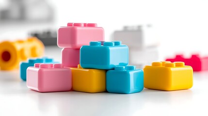 Colorful Plastic Building Blocks Stacked in Playful Arrangement