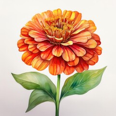 Vibrant Orange Zinnia Flower Watercolor Painting Botanical Illustration Floral Art Print