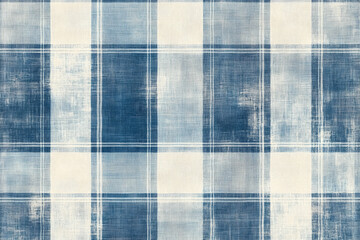 Repeating plaid fabric pattern with blue and white stripes on a light blue background, offering a subtle textured effect