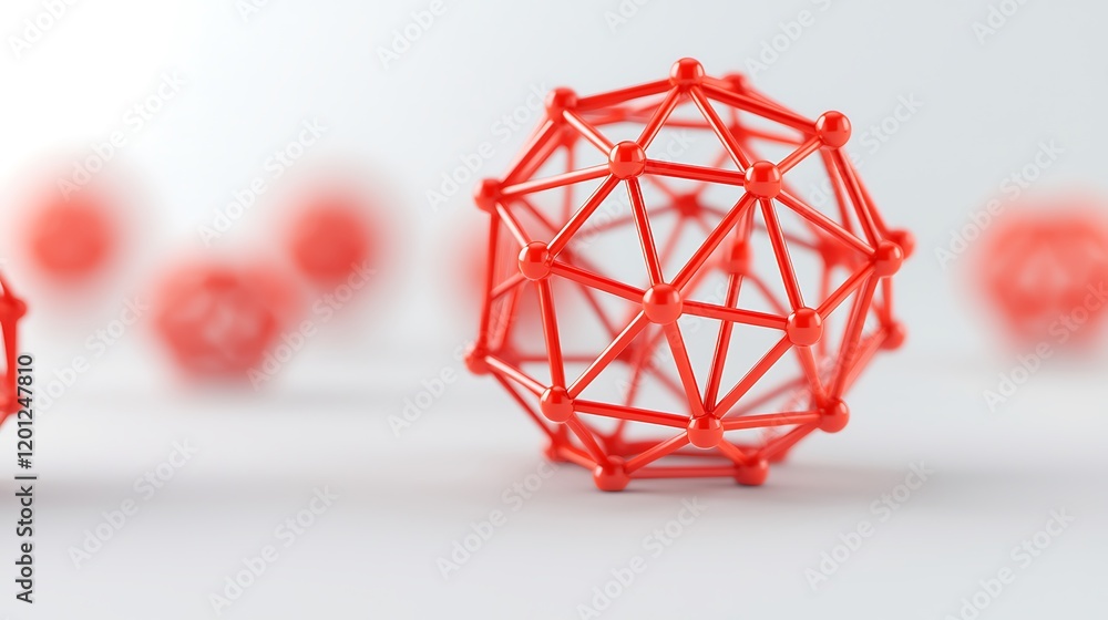 Poster a close-up of a red geometric sphere made of interconnected lines, showcasing a modern, abstract des