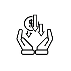 coin icon. money weakens or falls in hand. money management vector, business and finance icon, showing continuous movement. Line design style