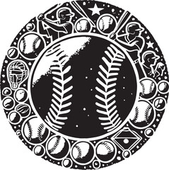 Black Color Baseball Silhouette Vector Illustration, Solid White Background