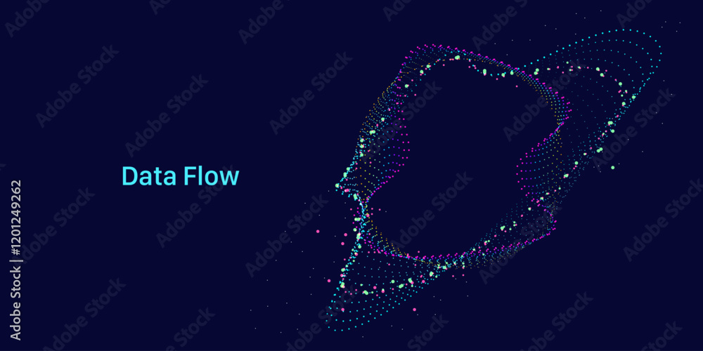 Poster illustration of abstract stream. artificial intelligence. big data, technology, ai, data transfer, d