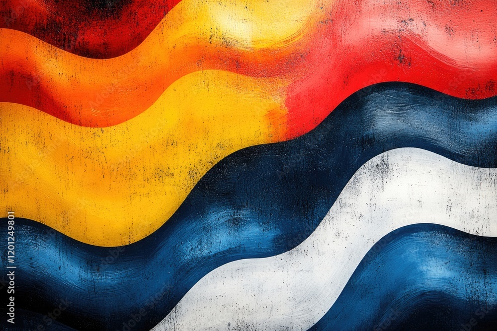 Poster a vibrant and playful wall mural featuring a repeating wave pattern in bright colors