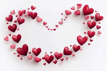 Cascading red and pink hearts forming a large heart shape create a romantic border, perfect for valentine's day projects