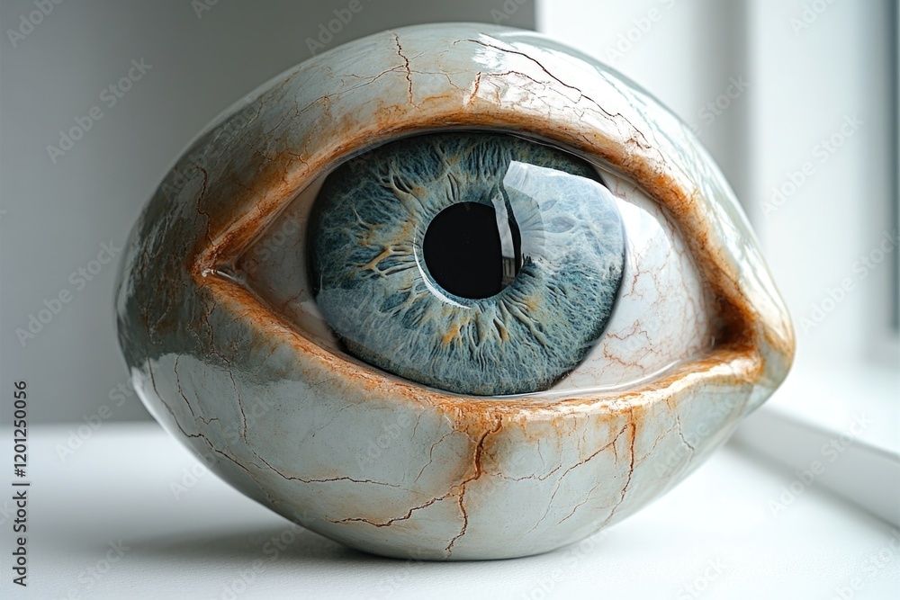 Poster a detailed view of a sculpted eye, suitable for use in illustrations, designs and other visual proje