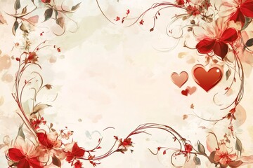 Elegant floral design featuring red hearts and vintage background, perfect for valentine's day projects