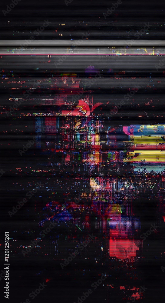 Poster creative glitch texture, video background static color noise glitch error video damage bad interfere