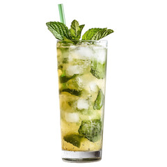 mojito cocktail: ice, lime, mint, no shadow, cut out, isolated on a transparent background
