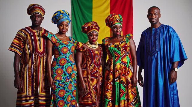 Traditional African Family in Colorful Attire with Flag Background