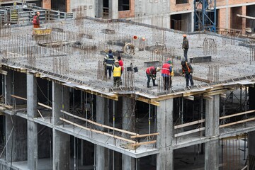 aerial view of construction worker in construction site