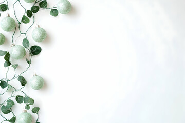Festive Christmas string lights arranged on a white background with copy space for holiday designs
