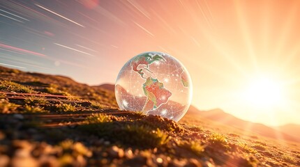 Transparent globe rolling over the earth. Environmental concept