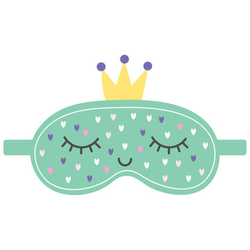 recommend clip art: Cute sleep mask with heart and crown. Eye mask. Night rest accessory. Vector flat illustration
