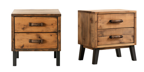 Rustic Wooden Bedside Cabinets with Drawers for Bedroom Interior Design