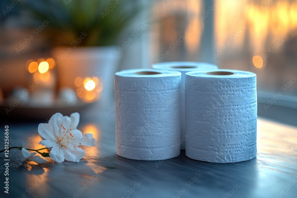 Poster a pair of toilet paper rolls placed on a table, ready for use