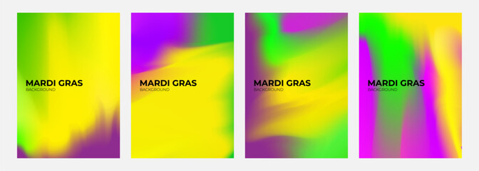 Set of Mardi Gras backgrounds. Blurred color gradients. Bright graphic templates collection for Fat Tuesday celebration. Vector illustration.