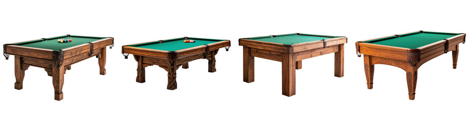 Different Angles of Classic Wooden Billiard Pool Tables with Green Felt for Indoor Game Competition Leisure and Entertainment