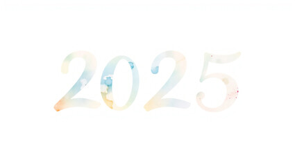 Modern Numeral 2025 with Pastel Watercolor Effect