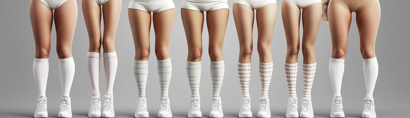 Showcase of White Ribbed Ankle Socks in Front, Side, and Back Views on a Neutral Grey Background &ndash; Minimalist and Comfortable Sock Design for Everyday Style